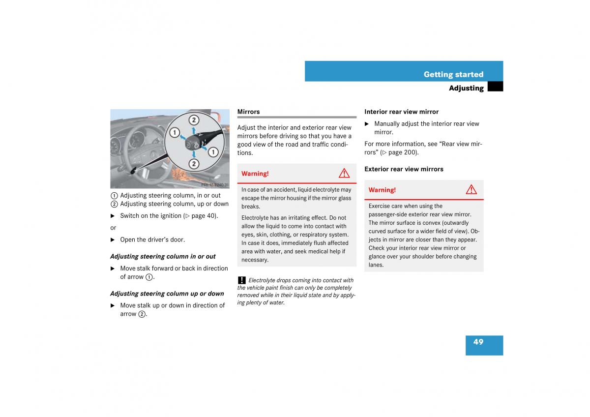 Mercedes Benz ML W164 owners manual / page 50