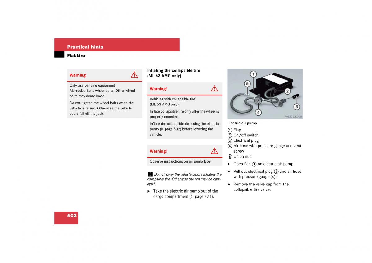 Mercedes Benz ML W164 owners manual / page 503