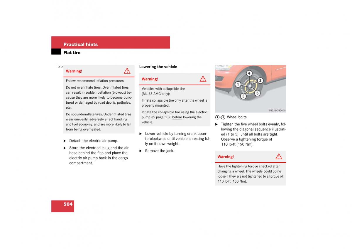 Mercedes Benz ML W164 owners manual / page 505