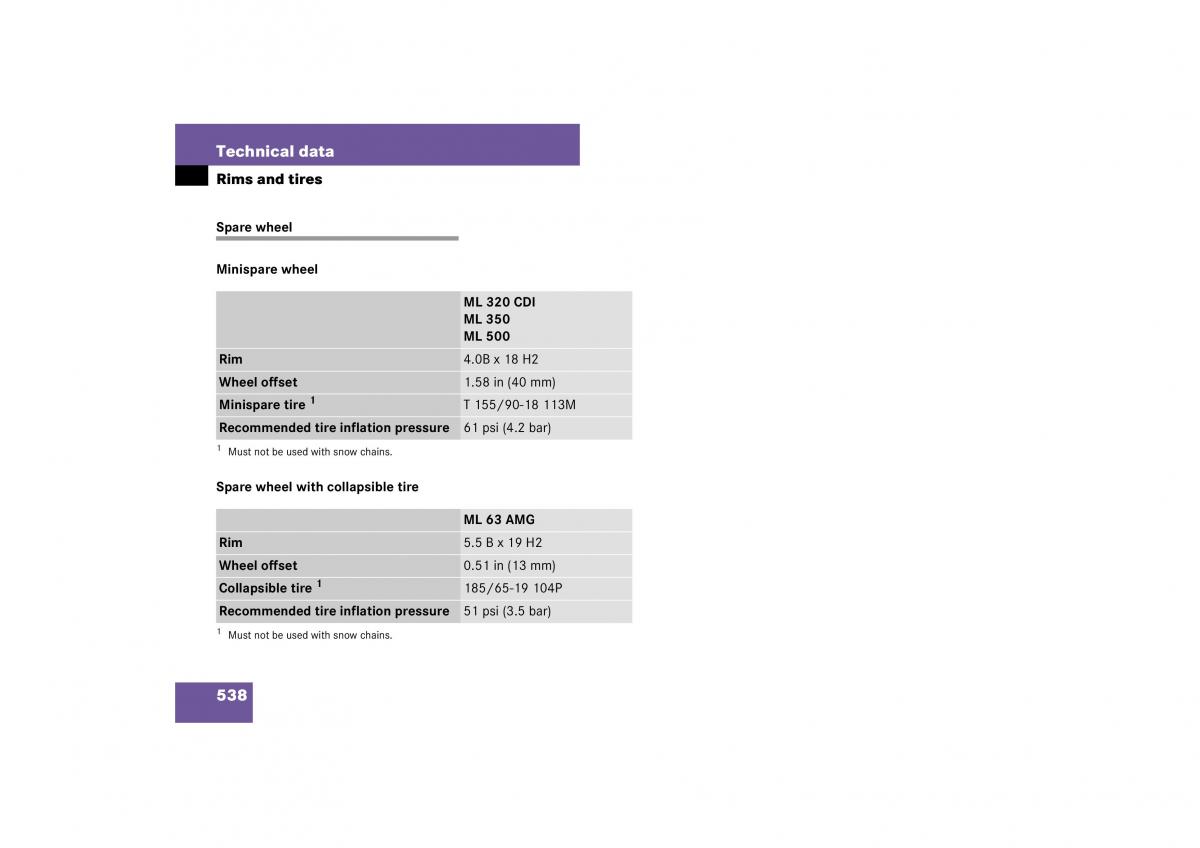 Mercedes Benz ML W164 owners manual / page 539