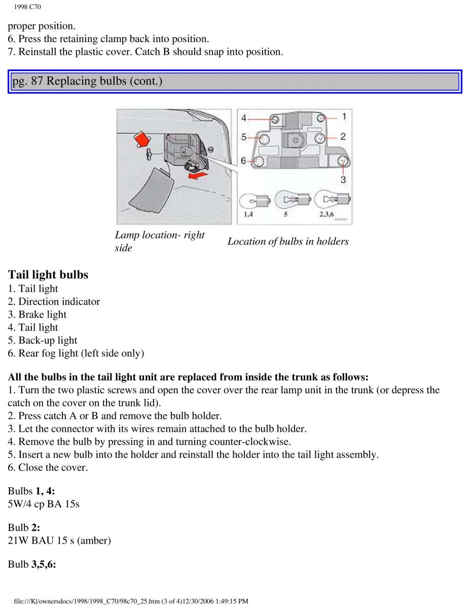 manual  Volvo C70 NI N1 owners manual / page 107