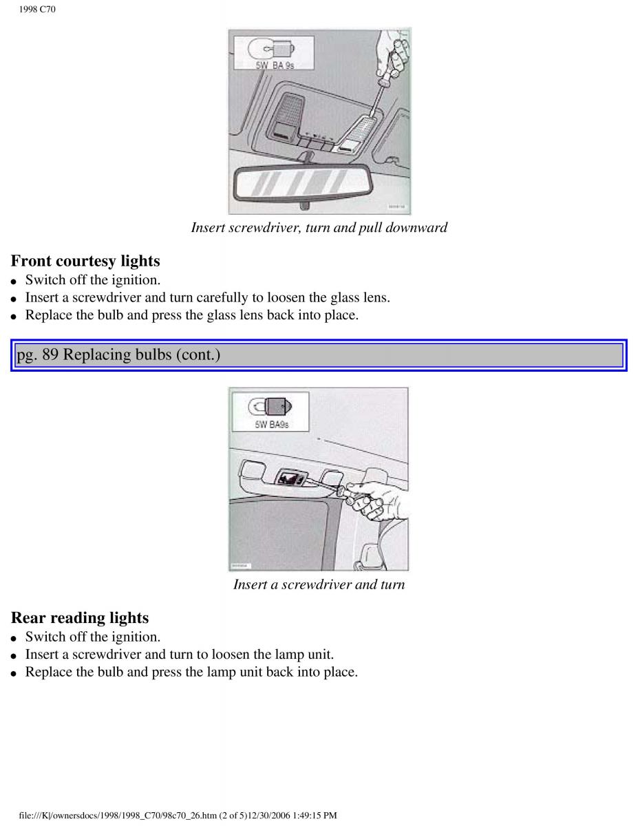 manual  Volvo C70 NI N1 owners manual / page 110