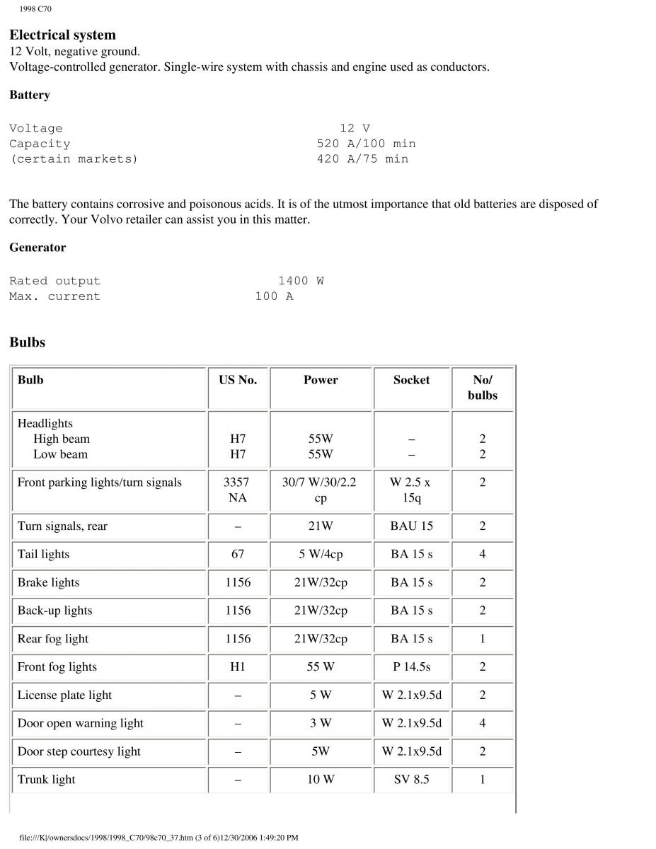 manual  Volvo C70 NI N1 owners manual / page 154