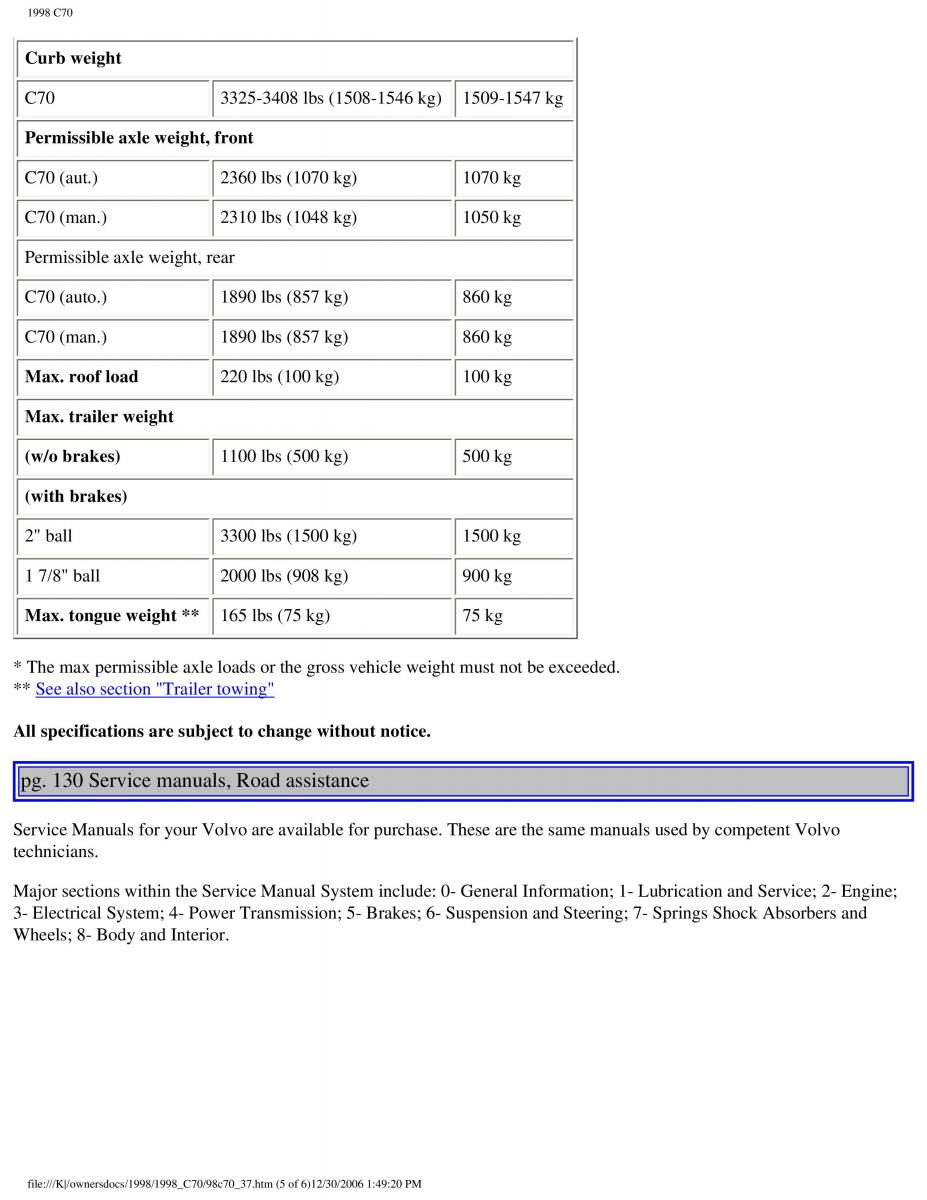 manual  Volvo C70 NI N1 owners manual / page 156