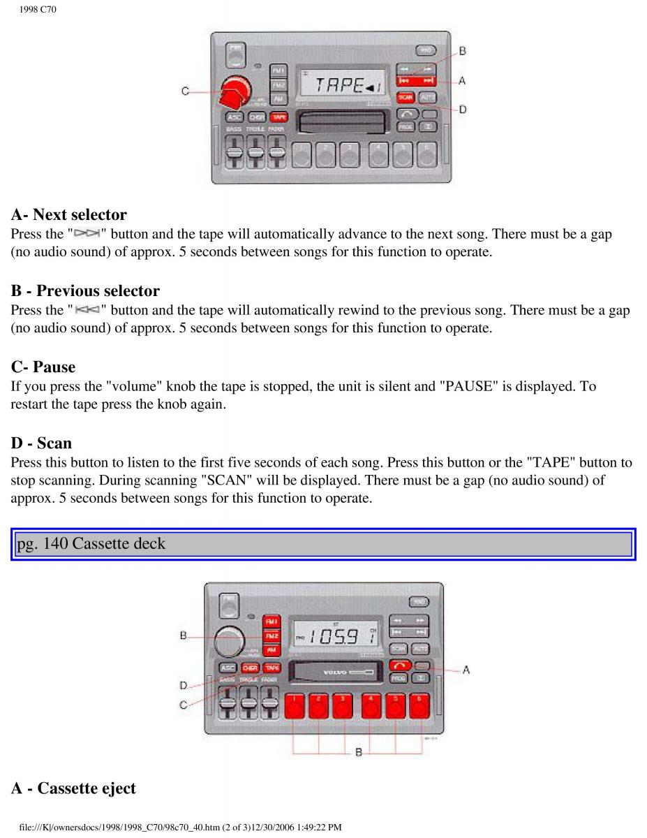 manual  Volvo C70 NI N1 owners manual / page 167