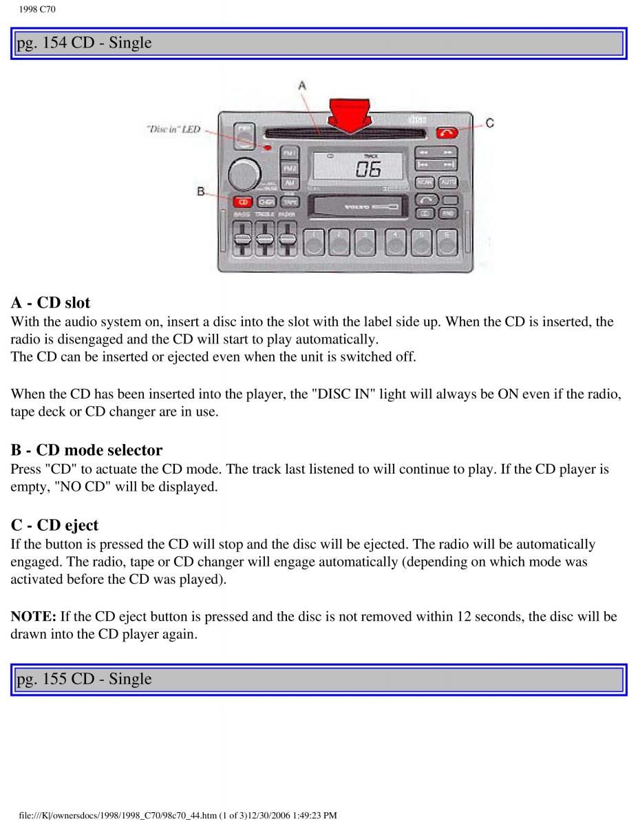 manual  Volvo C70 NI N1 owners manual / page 182