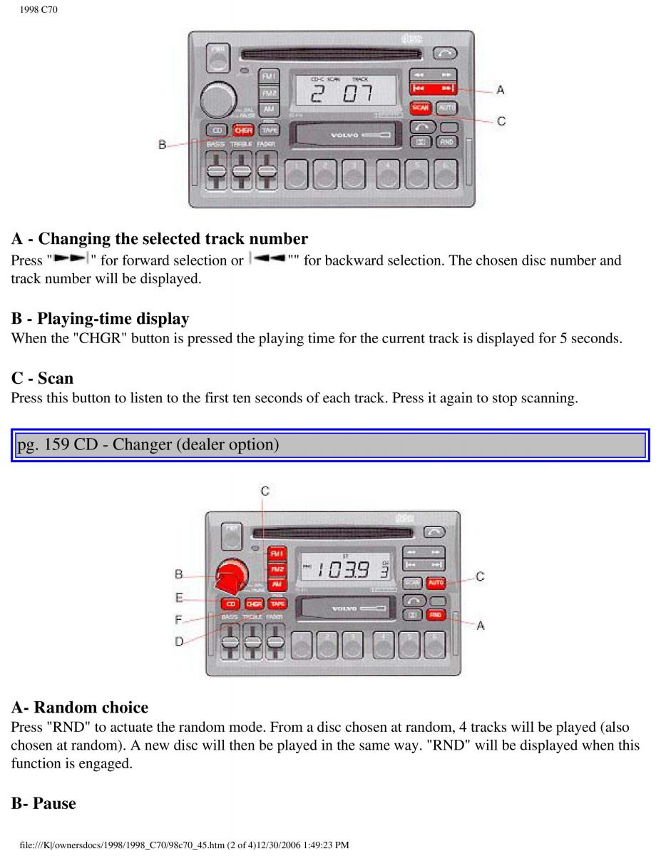 manual  Volvo C70 NI N1 owners manual / page 186