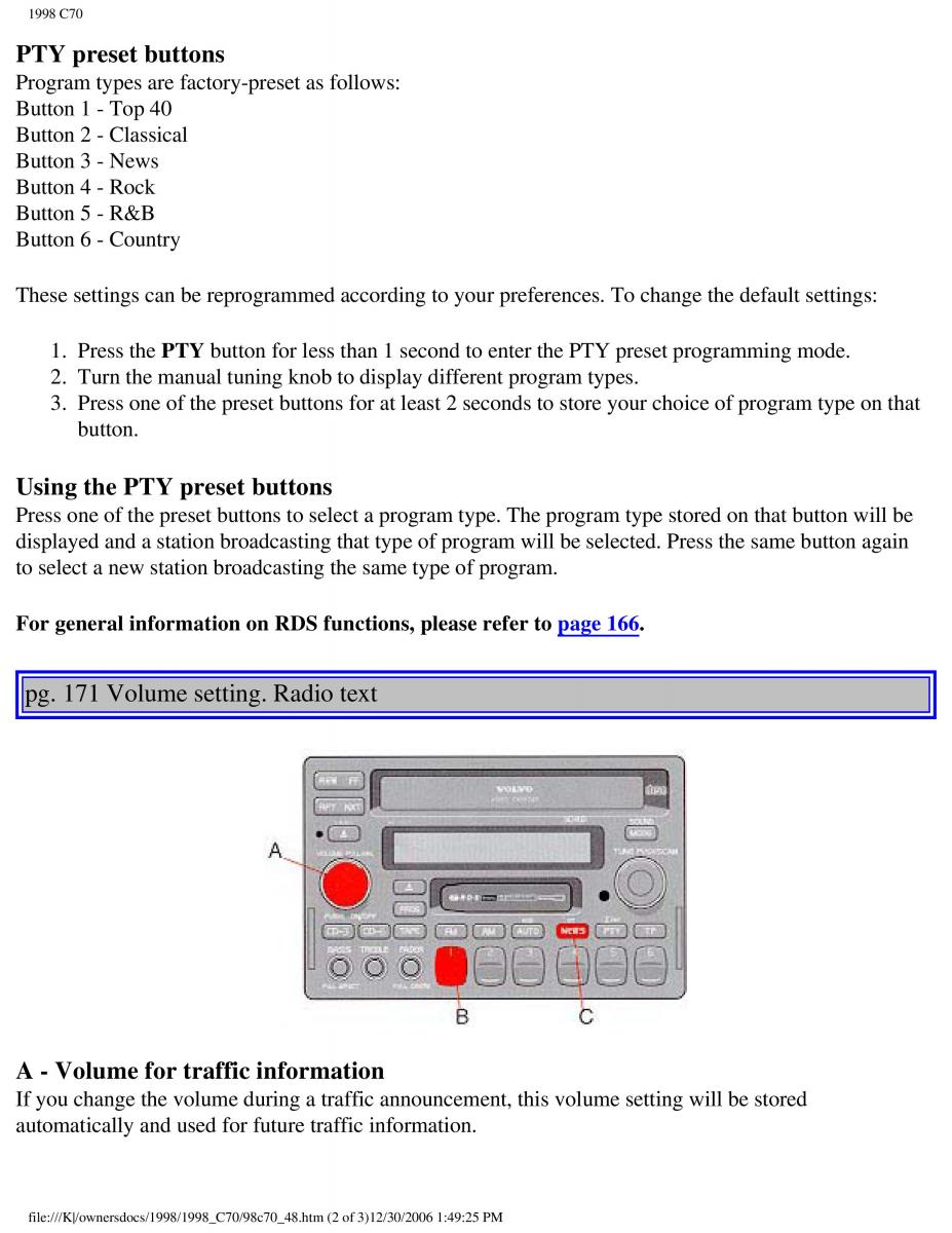 manual  Volvo C70 NI N1 owners manual / page 198