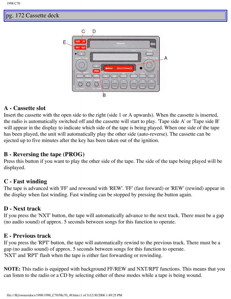 manual  Volvo C70 NI N1 owners manual / page 200