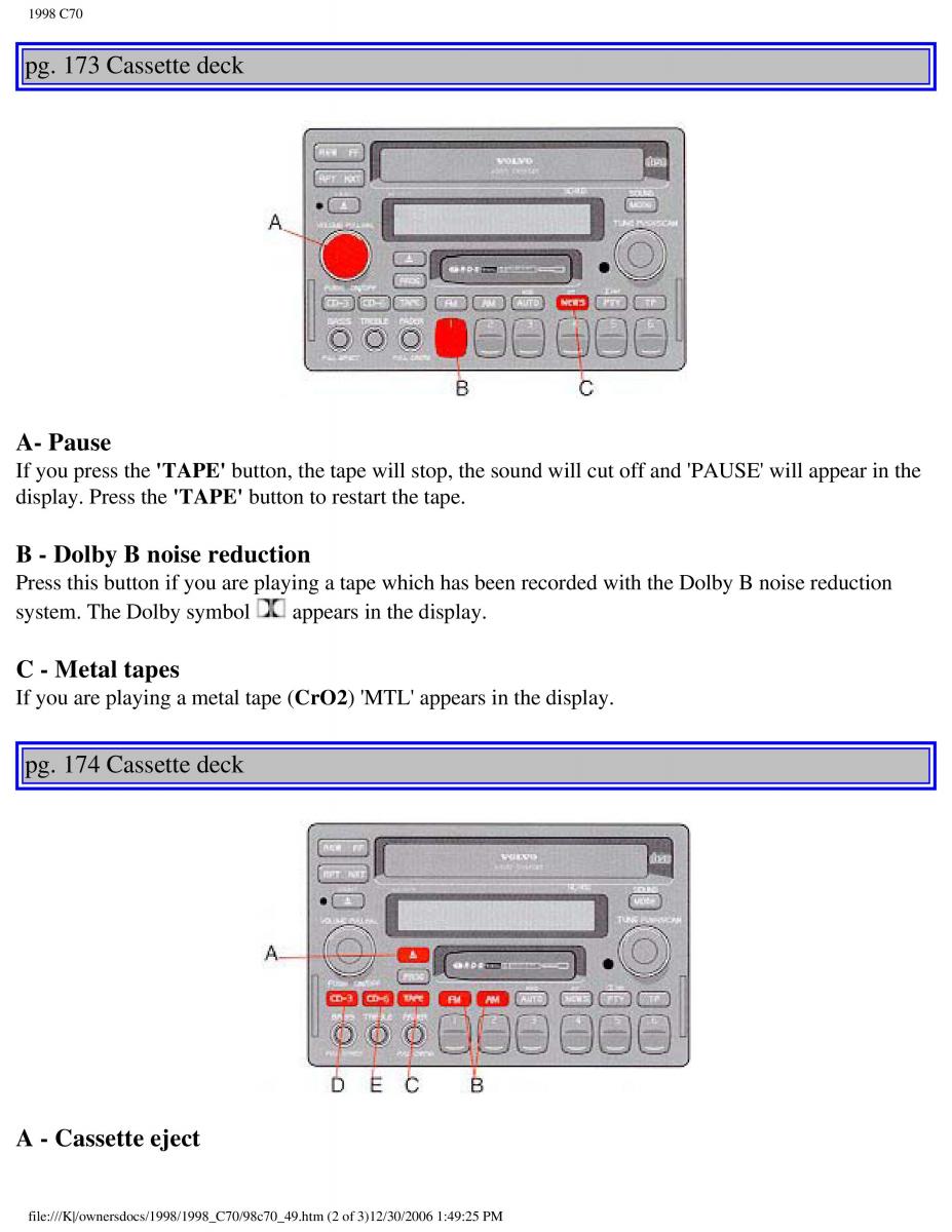 manual  Volvo C70 NI N1 owners manual / page 201