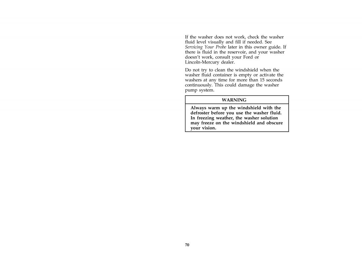 Ford Probe II 2 owners manual / page 73