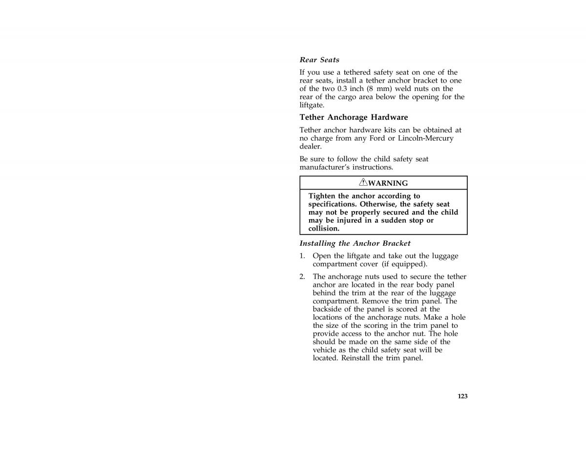 Ford Probe II 2 owners manual / page 126