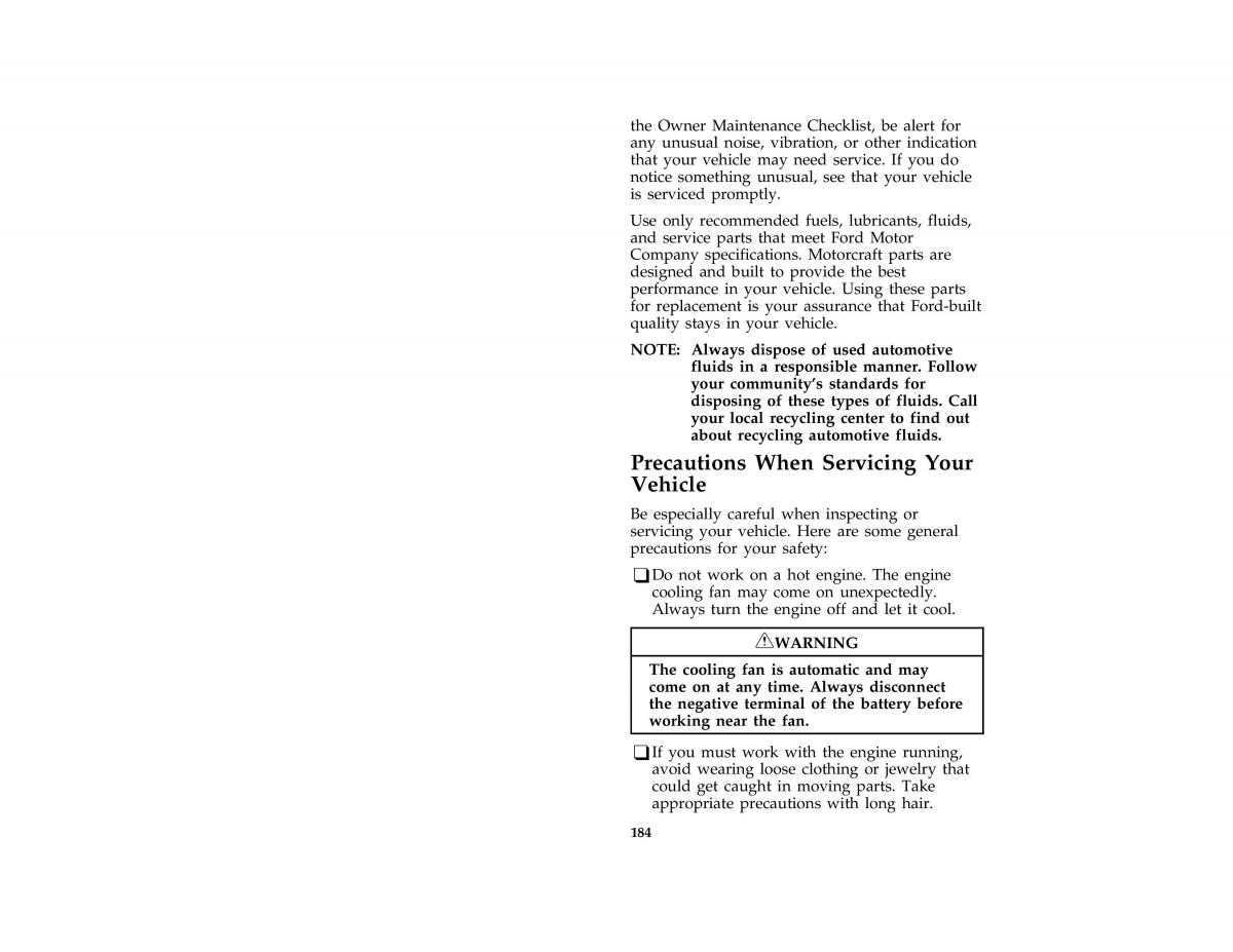 Ford Probe II 2 owners manual / page 186