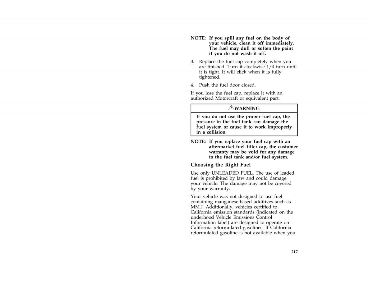 Ford Probe II 2 owners manual / page 219