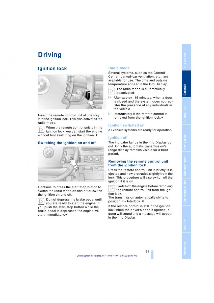 BMW 7 E65 owners manual / page 63