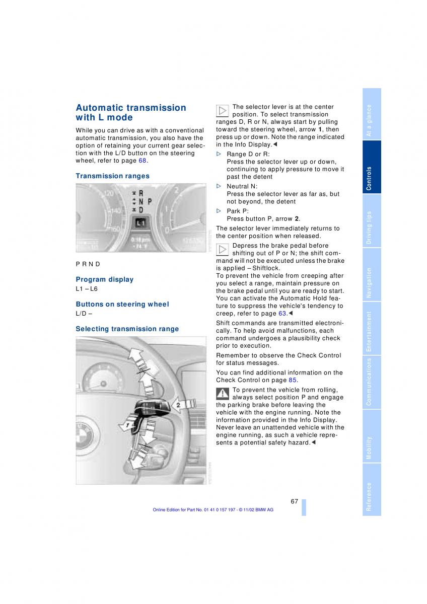 BMW 7 E65 owners manual / page 69