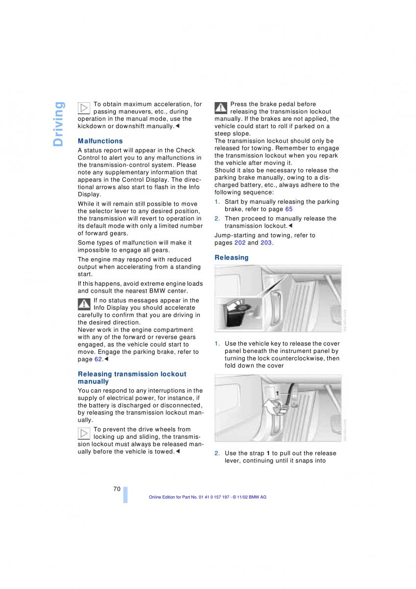 BMW 7 E65 owners manual / page 72