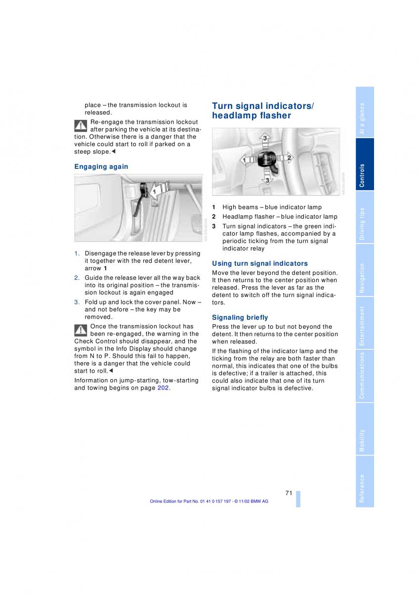 BMW 7 E65 owners manual / page 73