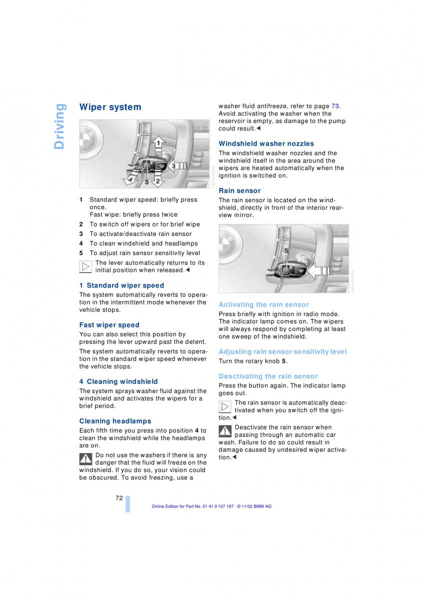 BMW 7 E65 owners manual / page 74