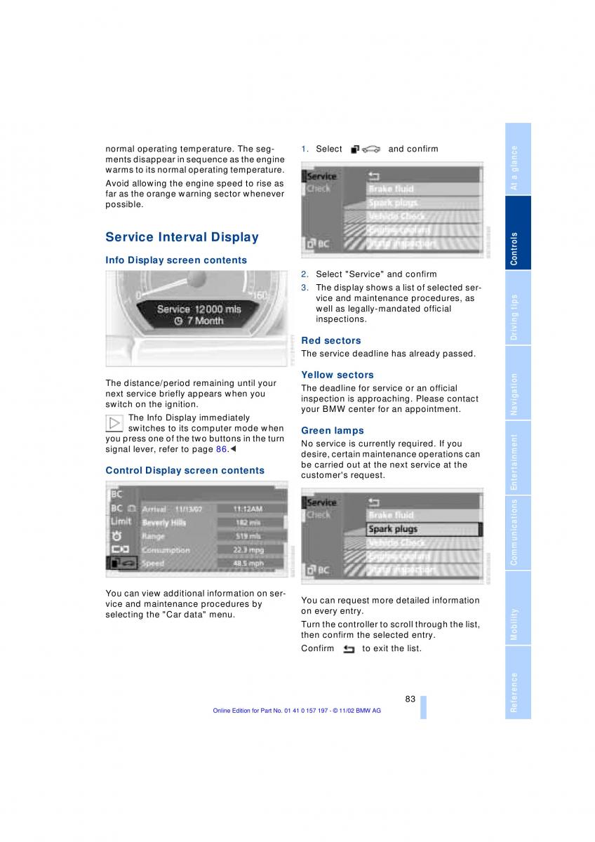 BMW 7 E65 owners manual / page 85