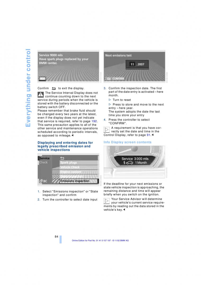 BMW 7 E65 owners manual / page 86