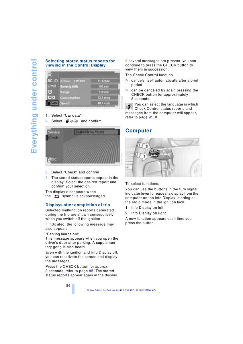 BMW 7 E65 owners manual / page 88