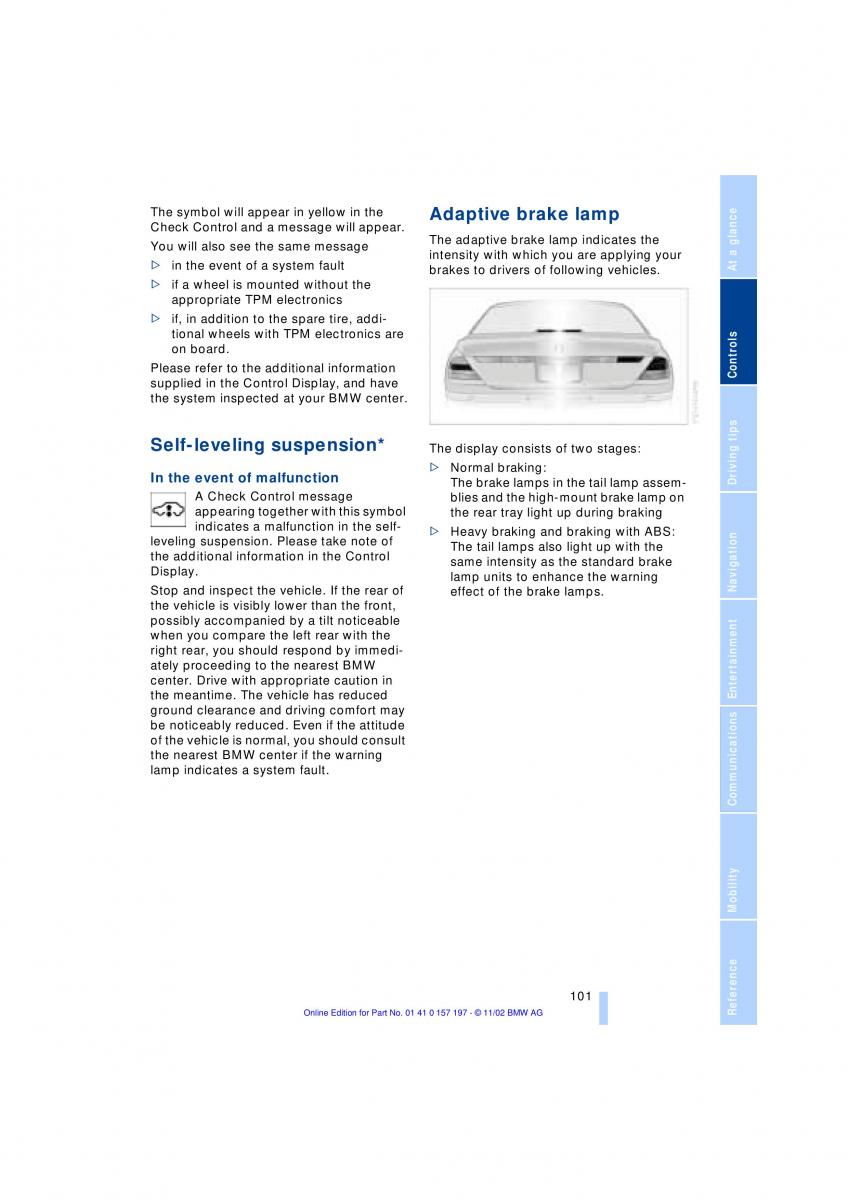 BMW 7 E65 owners manual / page 103