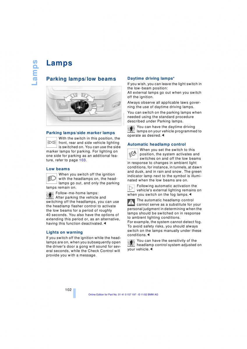 BMW 7 E65 owners manual / page 104