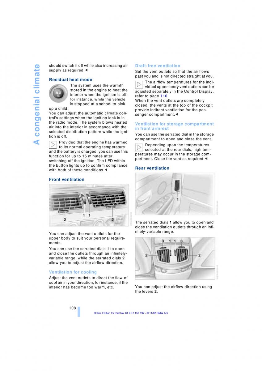 BMW 7 E65 owners manual / page 110