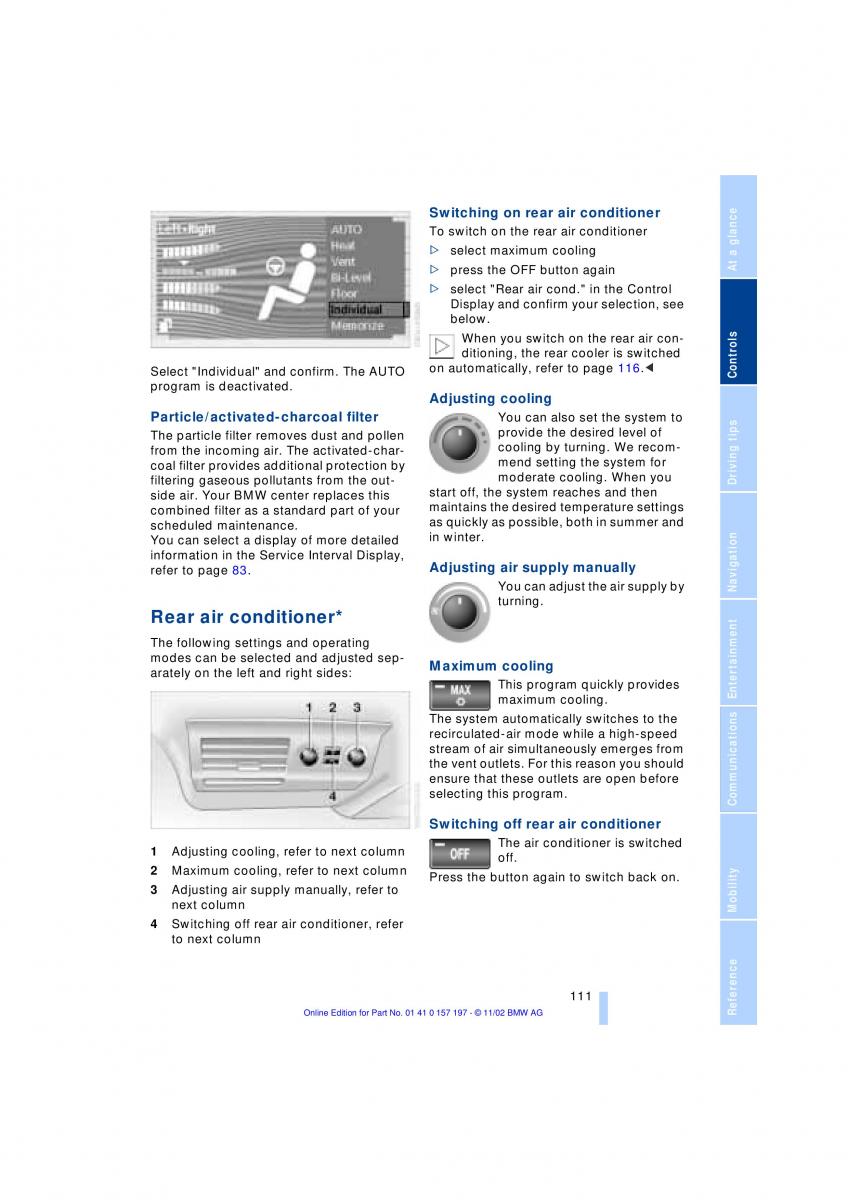 BMW 7 E65 owners manual / page 113