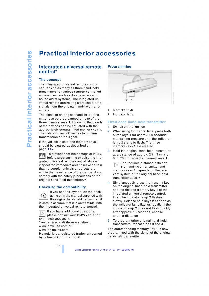 BMW 7 E65 owners manual / page 116