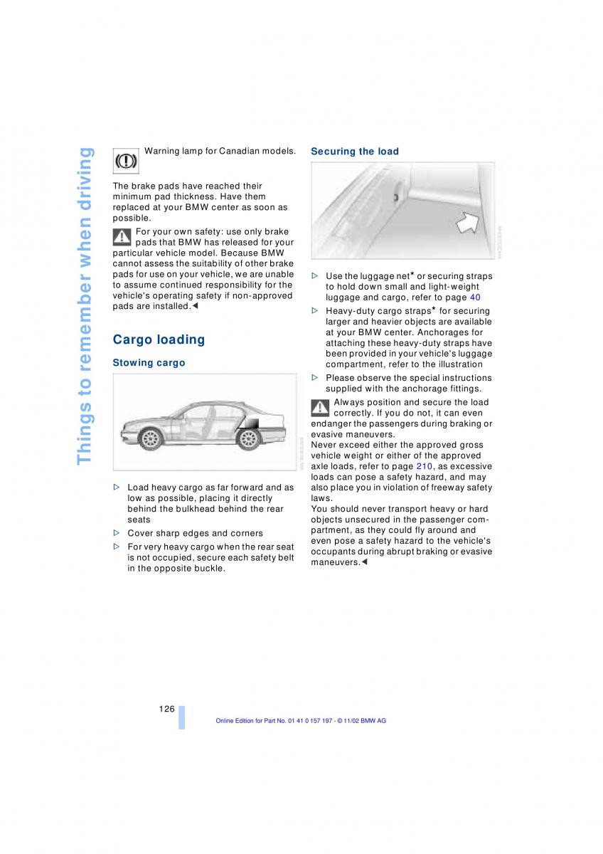 BMW 7 E65 owners manual / page 128