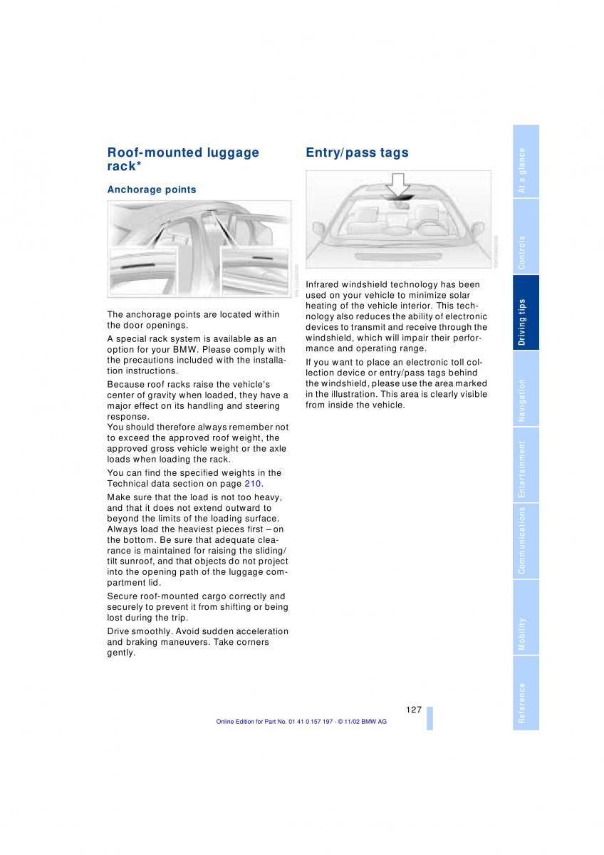 BMW 7 E65 owners manual / page 129