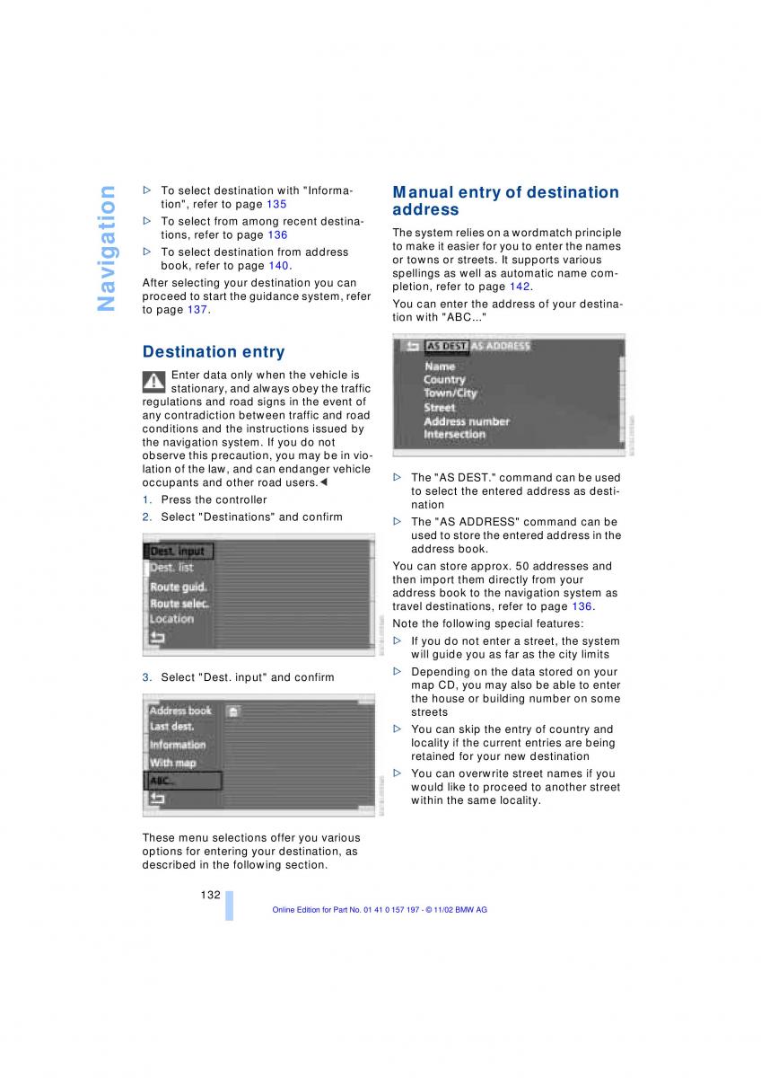 BMW 7 E65 owners manual / page 134