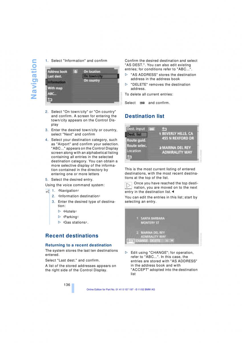 BMW 7 E65 owners manual / page 138