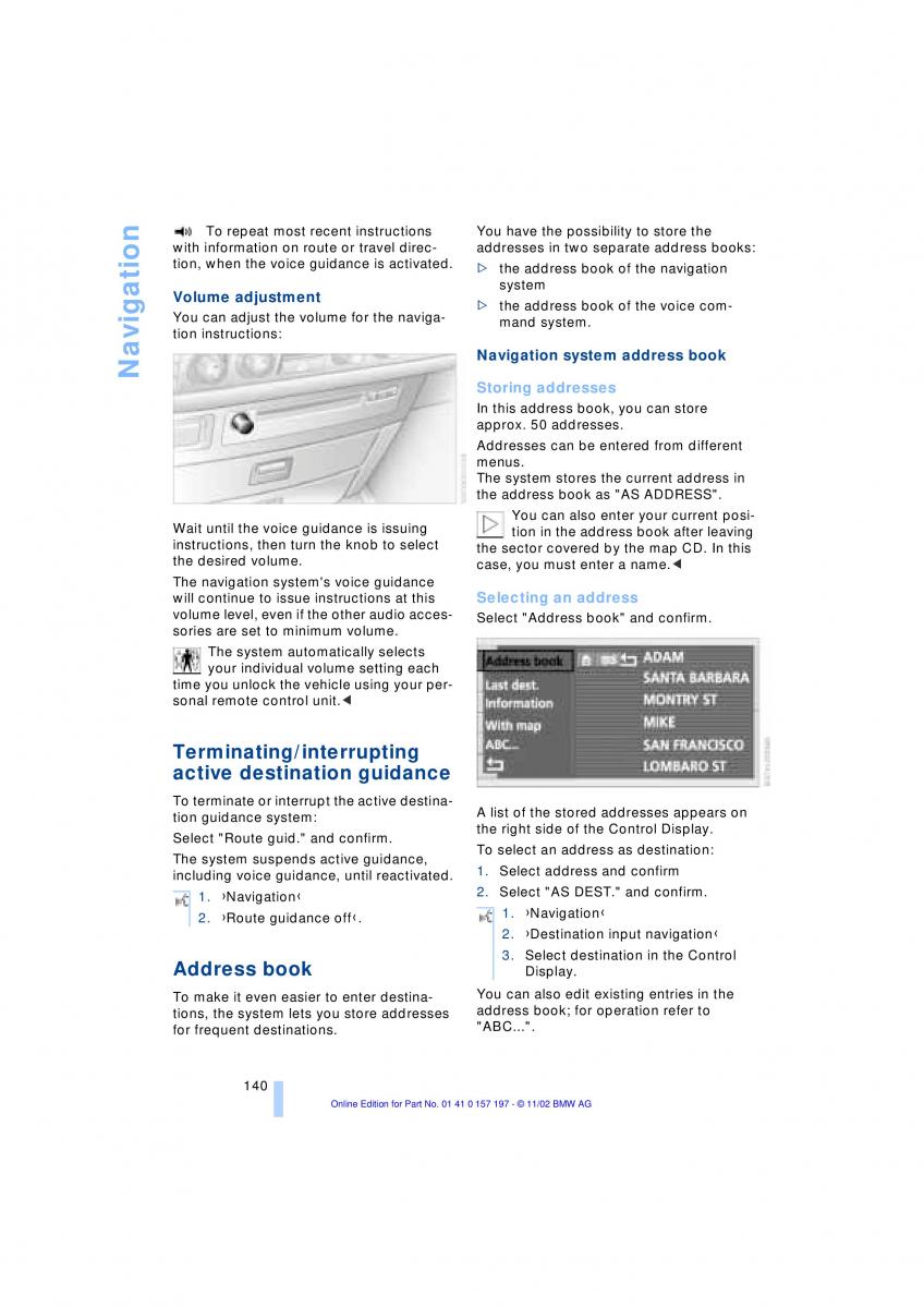 BMW 7 E65 owners manual / page 142