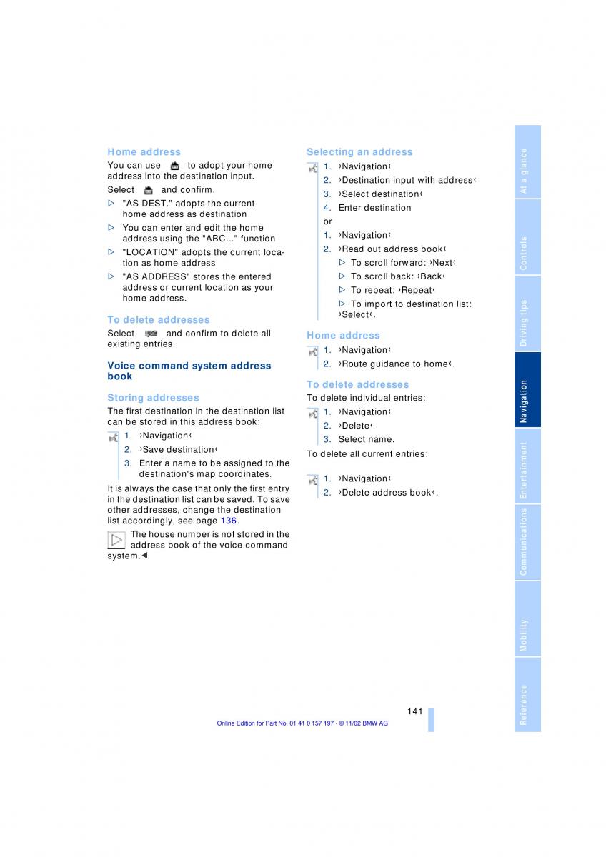 BMW 7 E65 owners manual / page 143