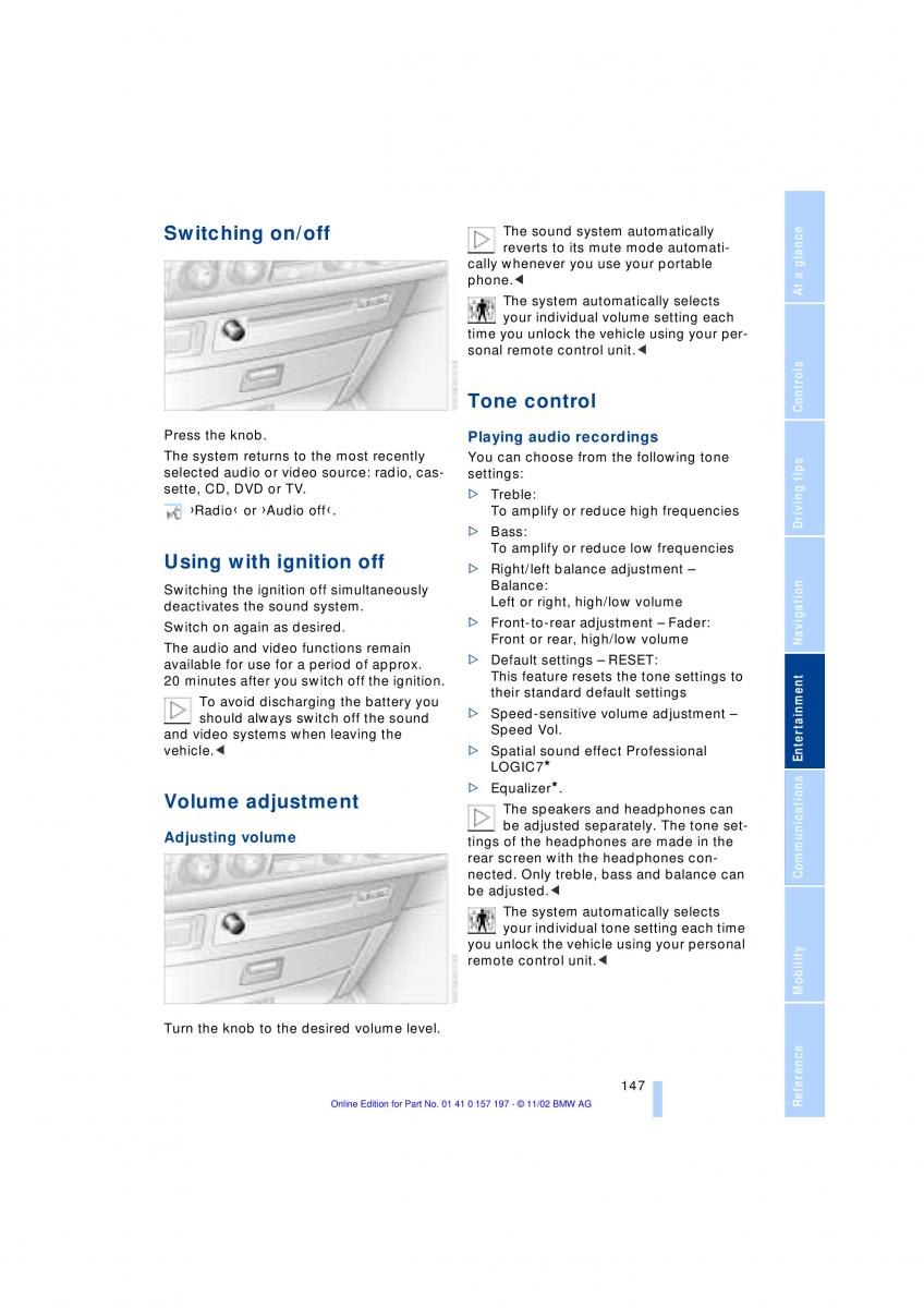 BMW 7 E65 owners manual / page 149