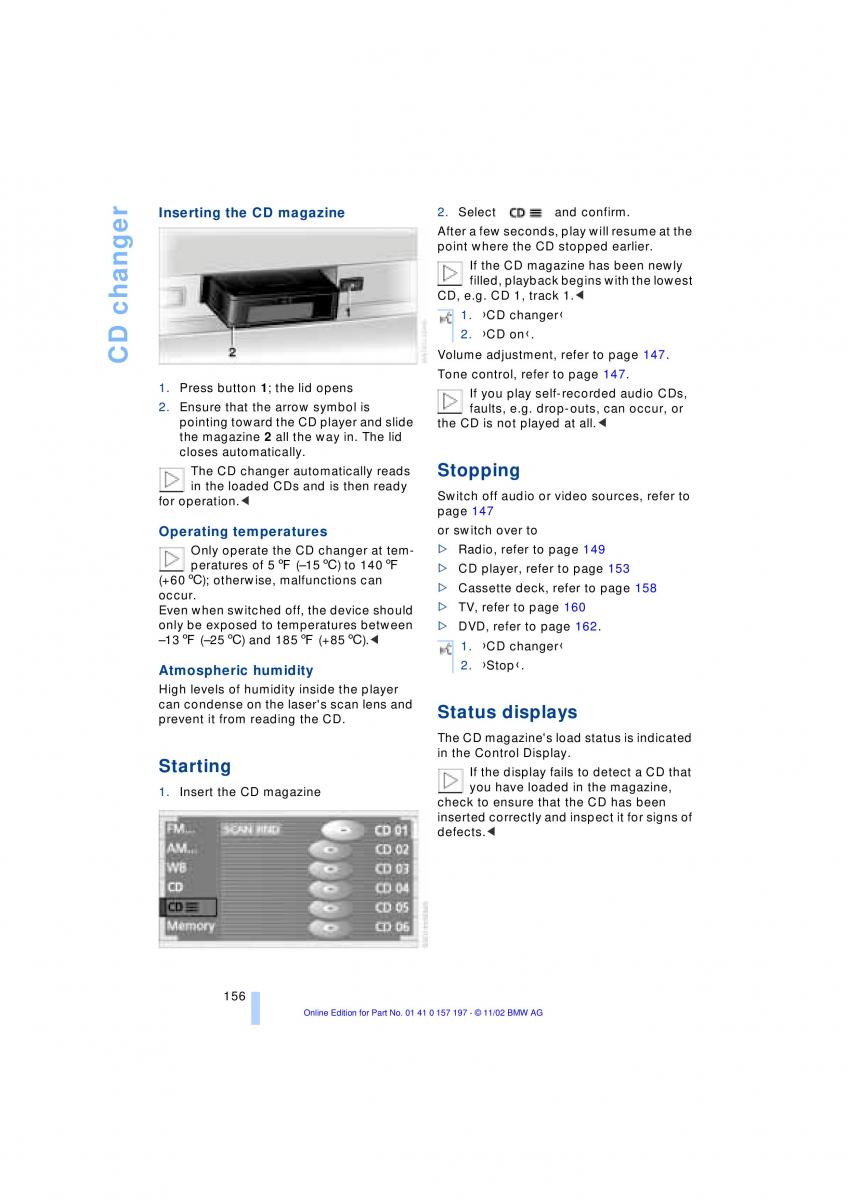 BMW 7 E65 owners manual / page 158