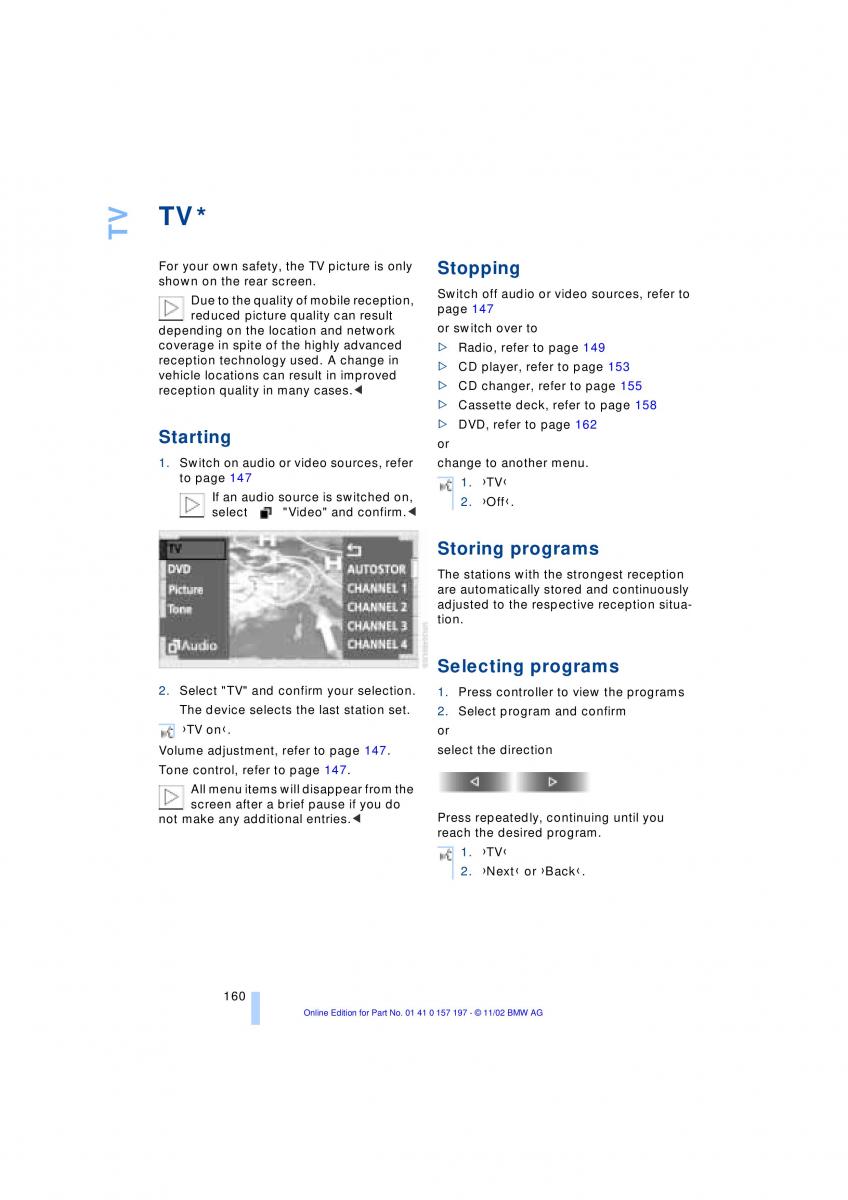 BMW 7 E65 owners manual / page 162