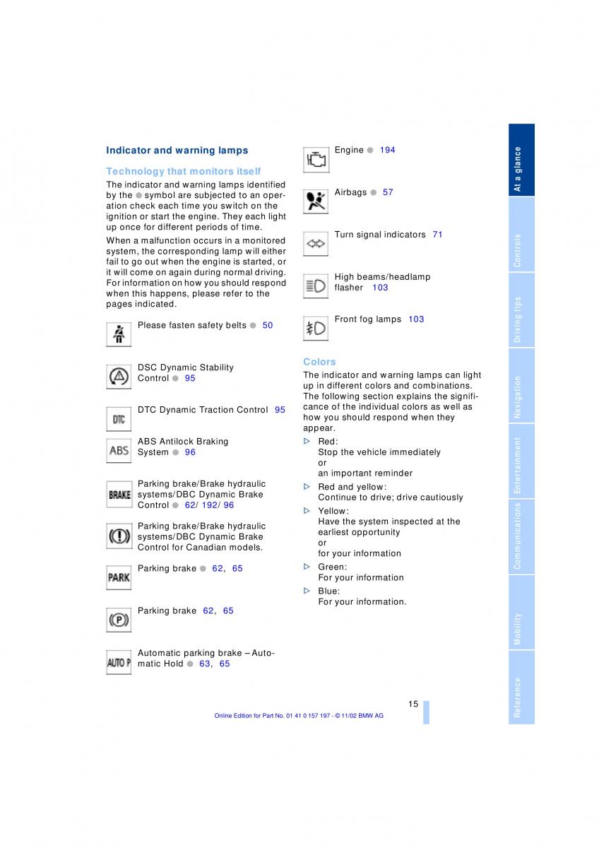 BMW 7 E65 owners manual / page 17