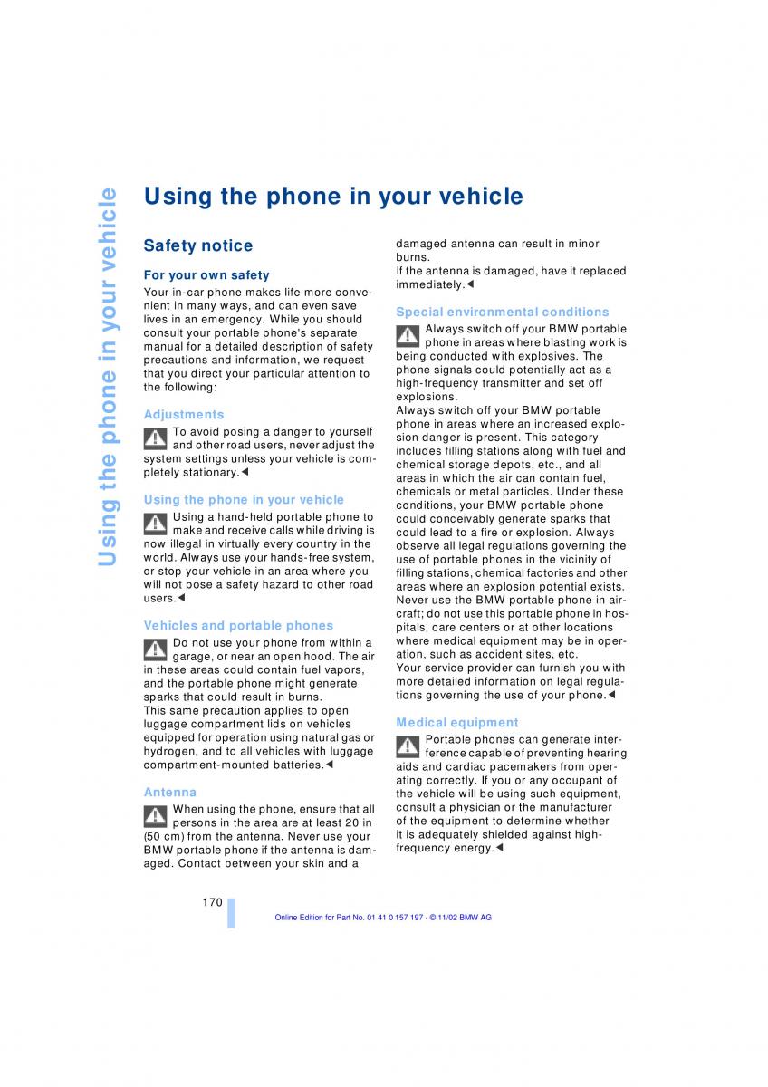 BMW 7 E65 owners manual / page 172