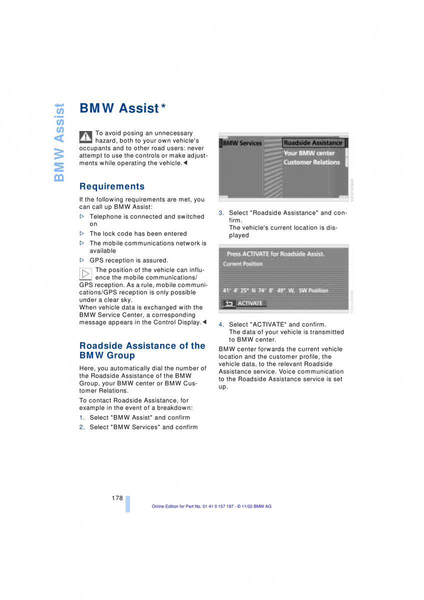 BMW 7 E65 owners manual / page 180