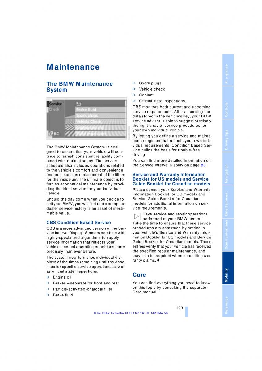 BMW 7 E65 owners manual / page 195