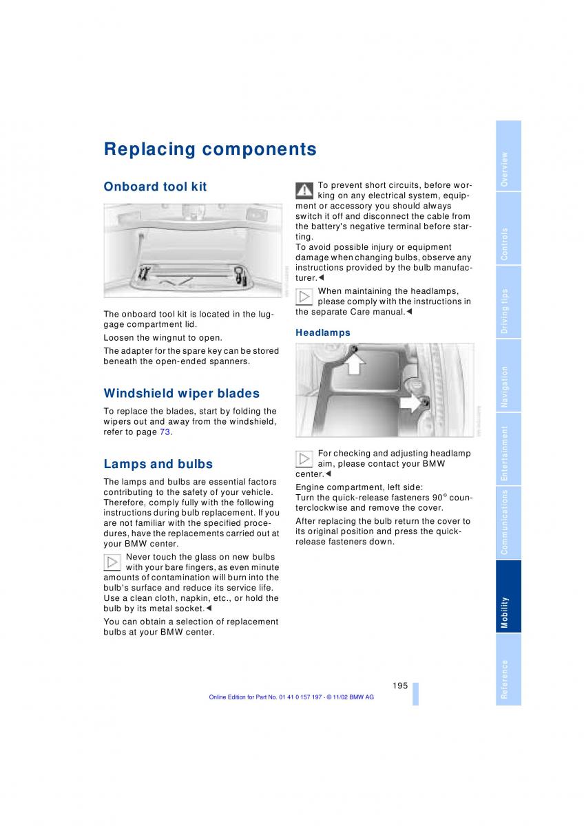 BMW 7 E65 owners manual / page 197