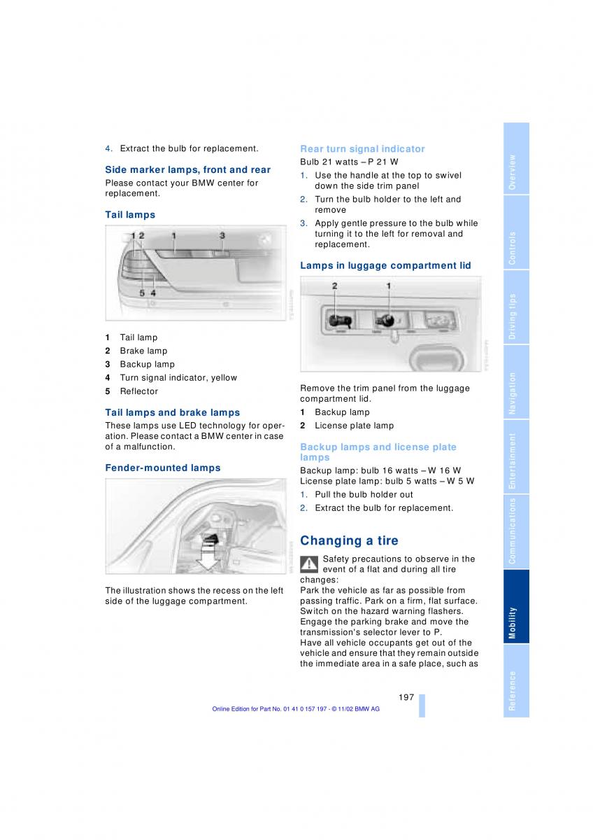 BMW 7 E65 owners manual / page 199