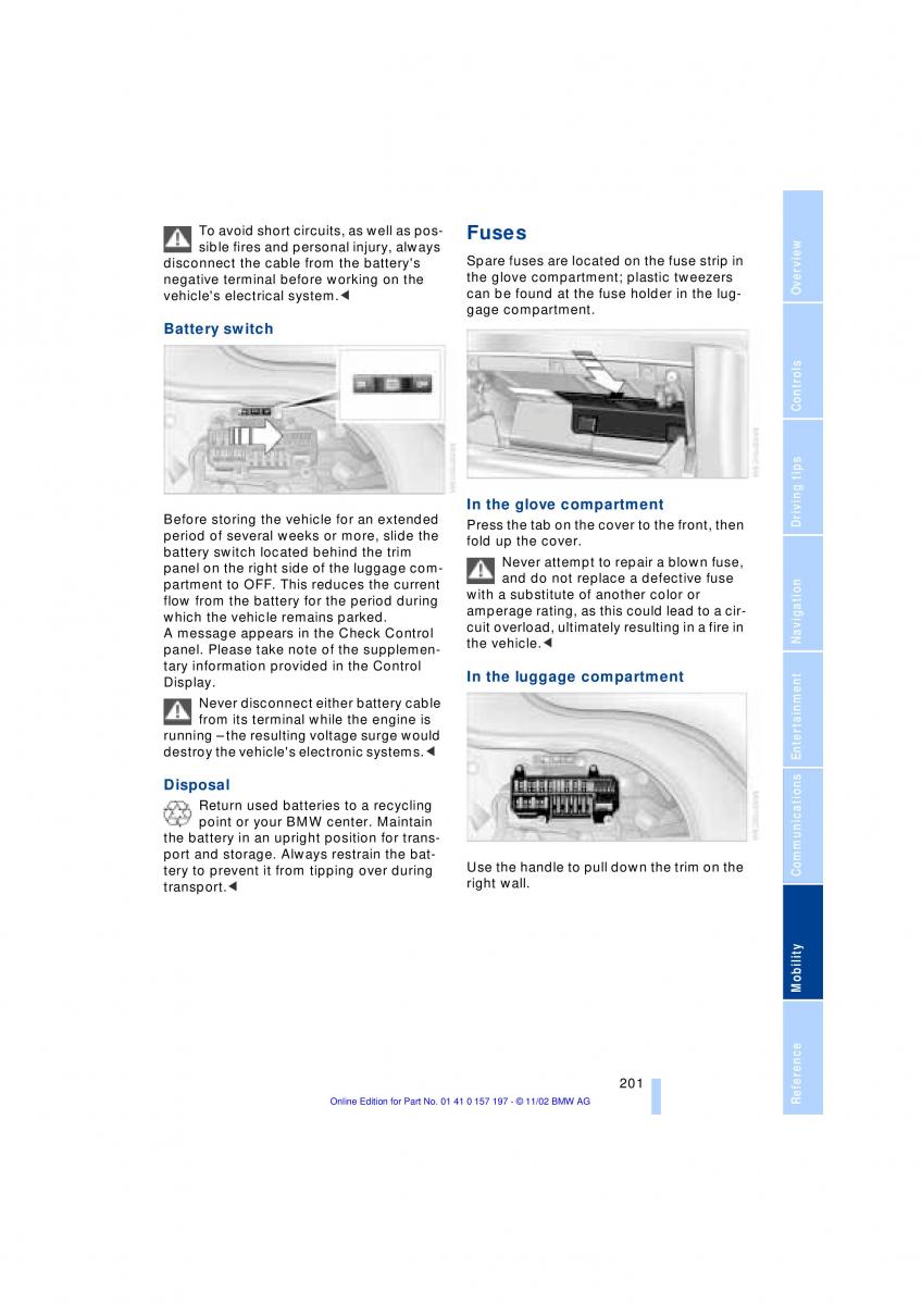 BMW 7 E65 owners manual / page 203