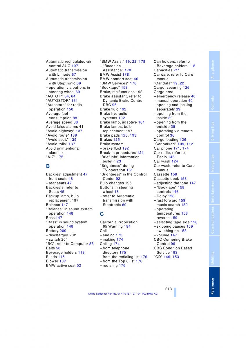 BMW 7 E65 owners manual / page 215