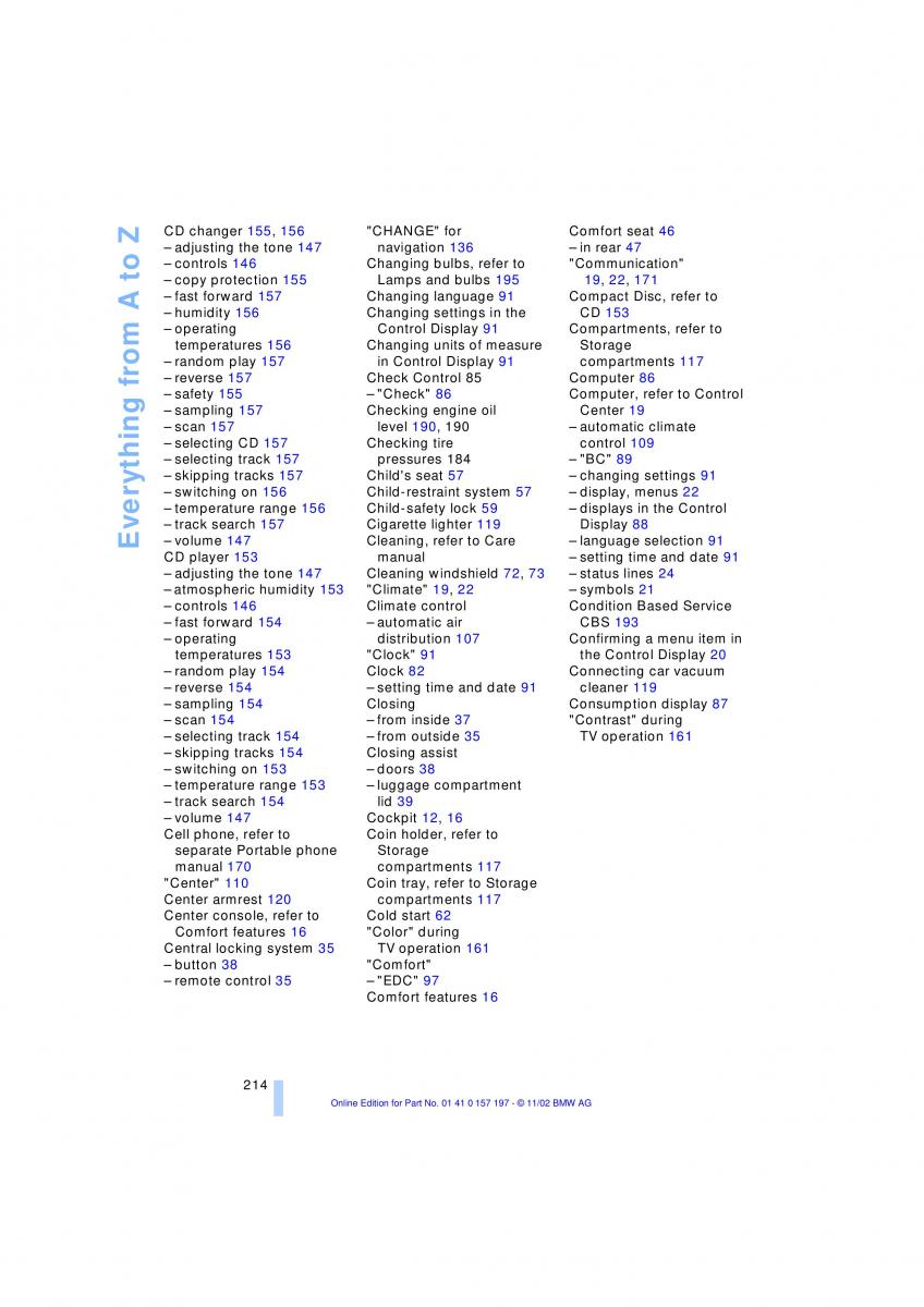 BMW 7 E65 owners manual / page 216