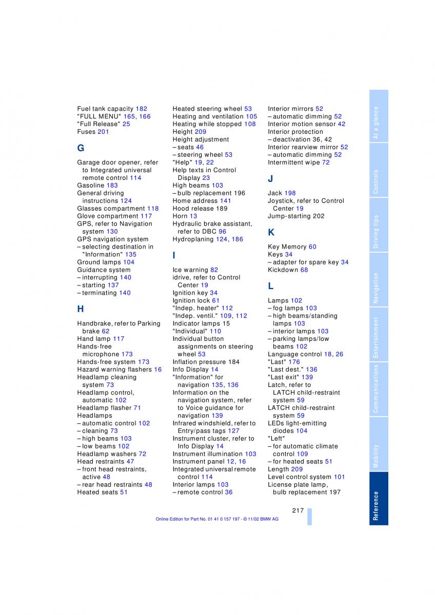 BMW 7 E65 owners manual / page 219